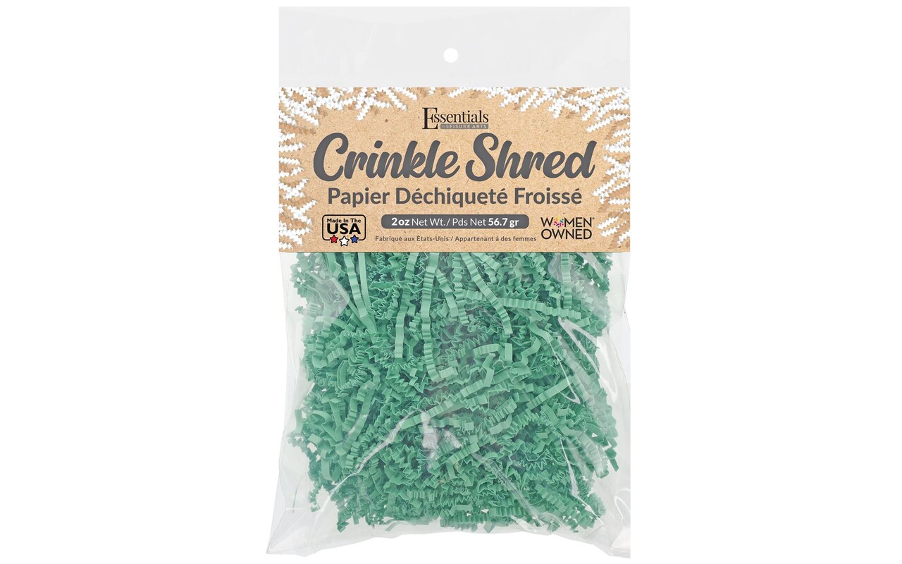 Essentials by Leisure Arts Crinkle Shred Bag, Light Green, 2oz Shredded Paper Filler, Crinkle Cut Paper Shred Filler, Box Filler, Shredded Paper for Gift Box, Paper Crinkle Filler, Box Filling